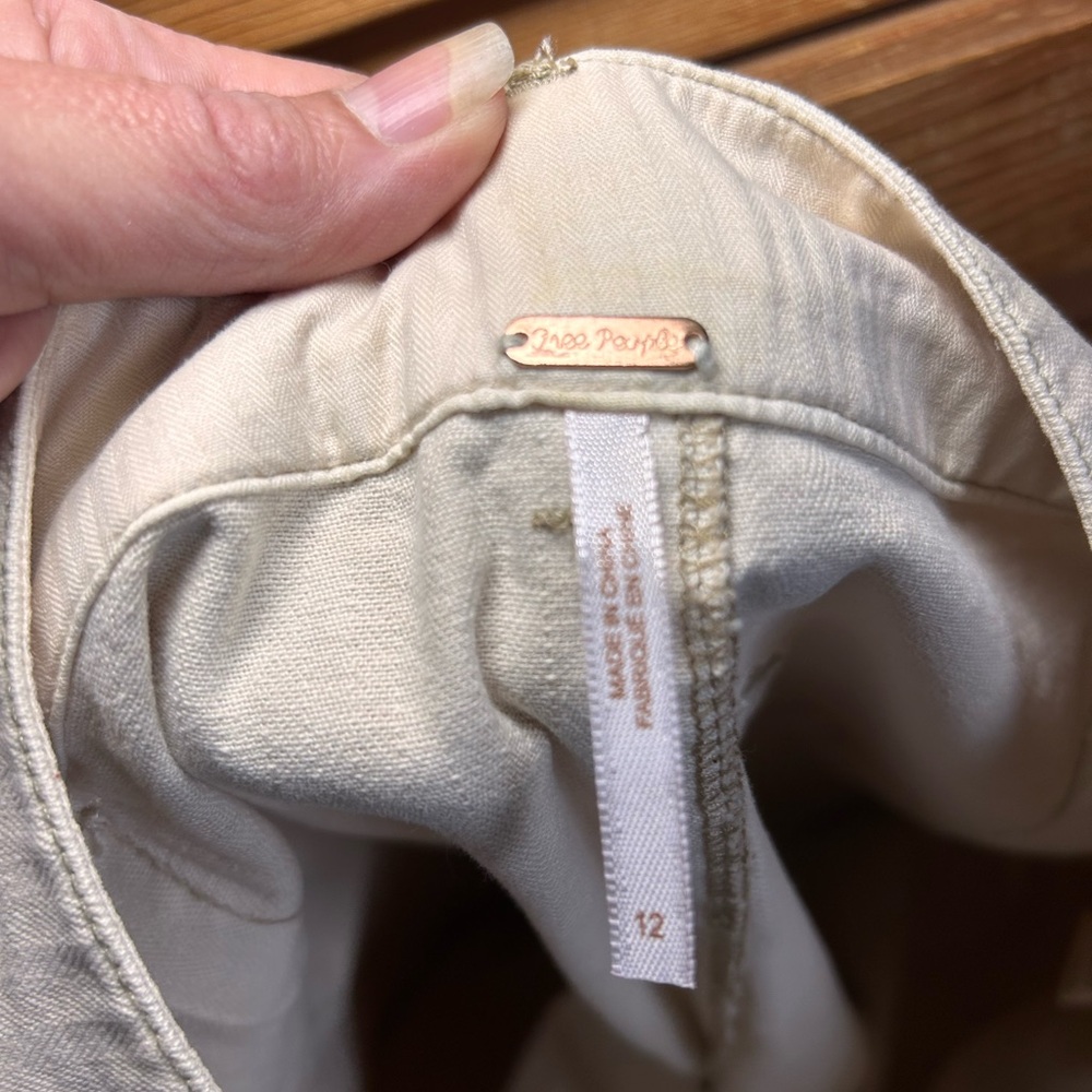 FREE PEOPLE Women's' Beige Sunday Skies Straight Wide Leg Cotton Boho Pants 12 - Picture 4 of 9